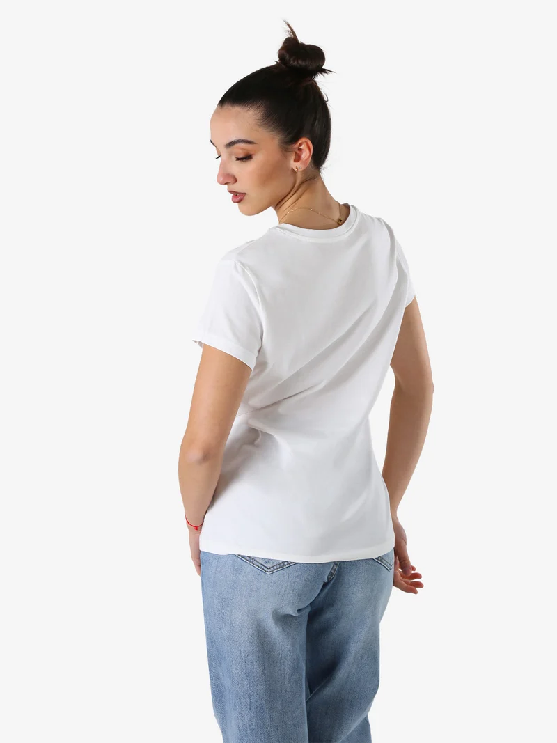 T-shirt girocollo da donna in cotone con scritta - bianco