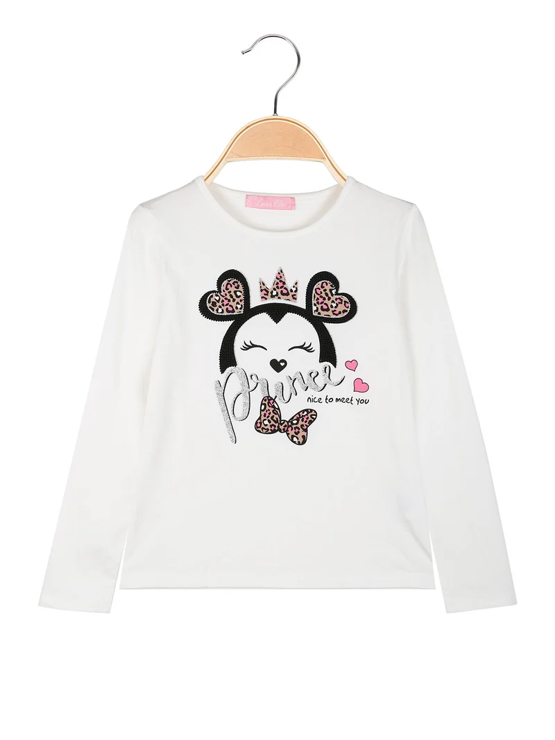 T-shirt da bambina a maniche lunghe con stampa - bianco
