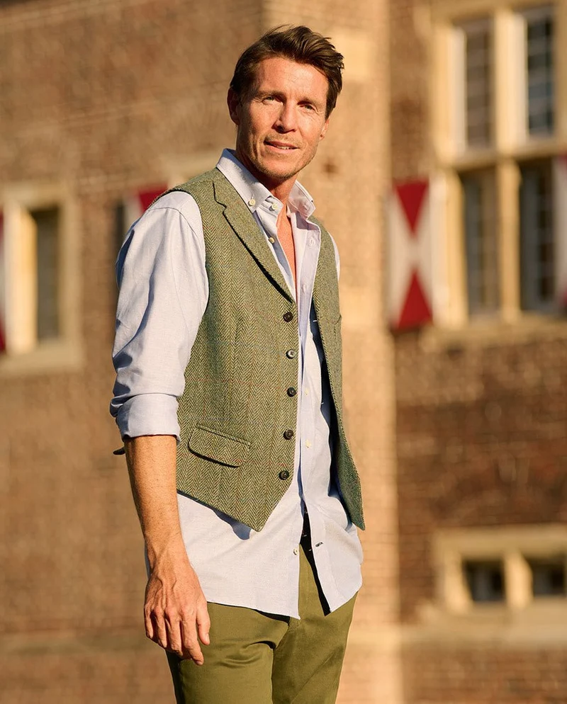 Harris Tweed Weste "Wales" in light green
