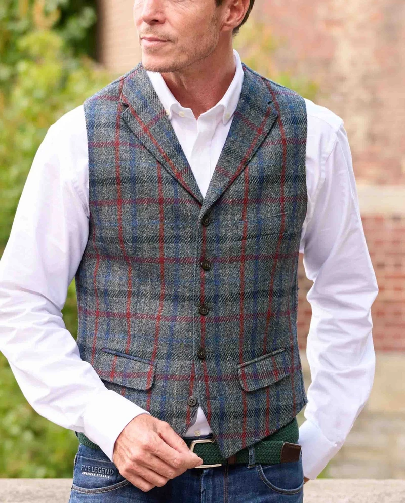 Harris Tweed Weste "Wales" in royal check