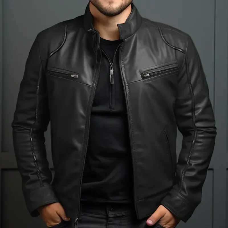 Elegant Men's Leather Biker Jacket