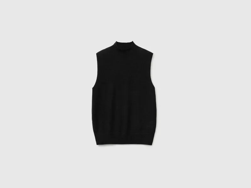 Ärmelloser Rollkragenpullover aus ultraleichtem Wollmischgewebe
