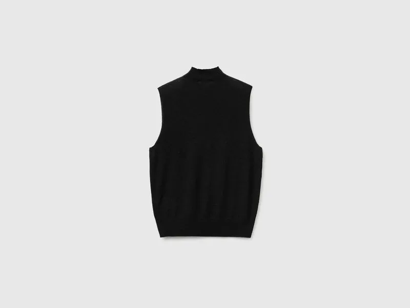 Ärmelloser Rollkragenpullover aus ultraleichtem Wollmischgewebe