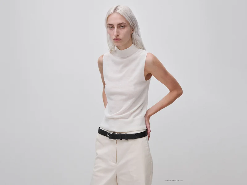 Ärmelloser Rollkragenpullover aus ultraleichtem Wollmischgewebe