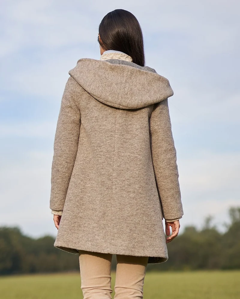 Walkmantel "Sally" mit Kapuze in taupe