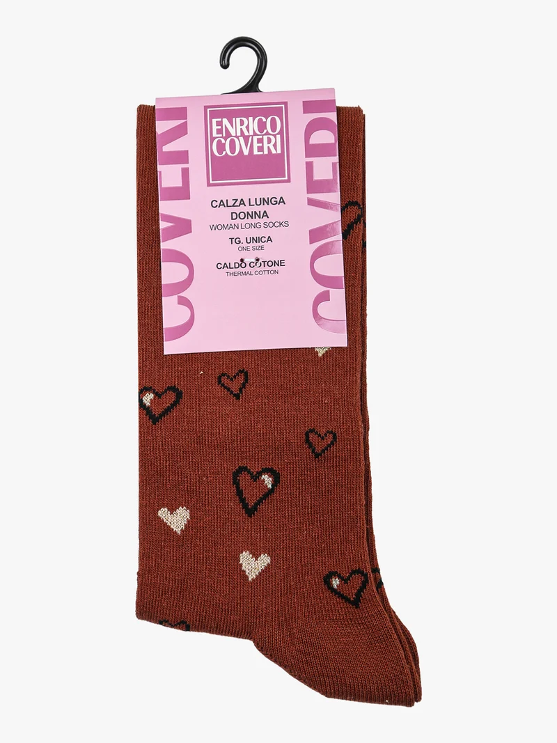 Calze lunghe da donna in caldo cotone con stampa cuori e lurex - arancione