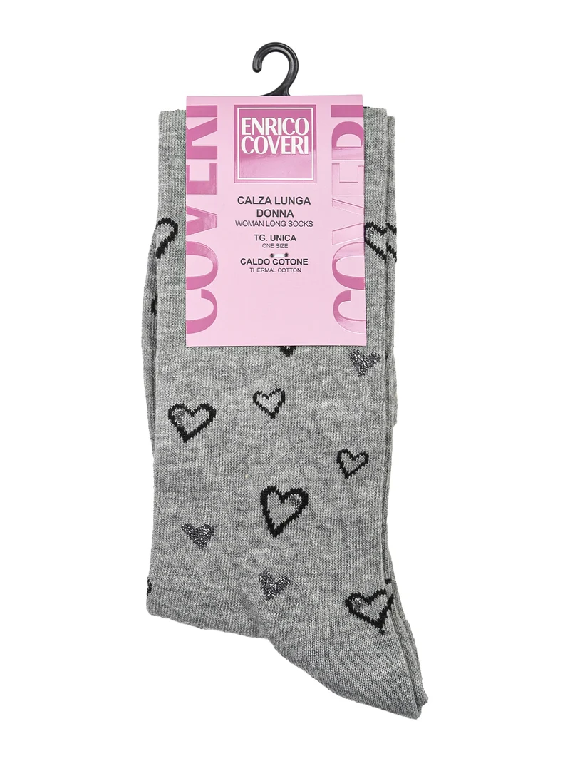 Calze lunghe da donna in caldo cotone con stampa cuori - grigio