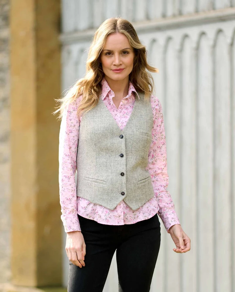 Harris Tweed Weste "Lea" in light grey