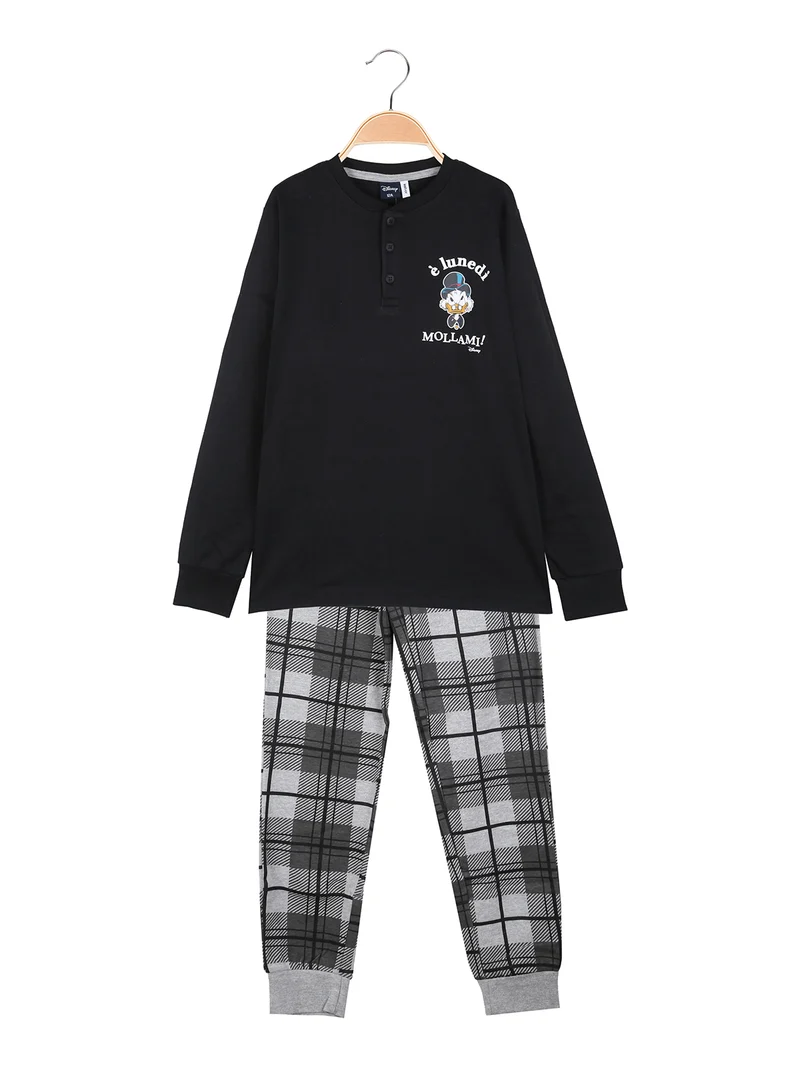 Pigiama lungo da ragazzo in cotone interlock - nero