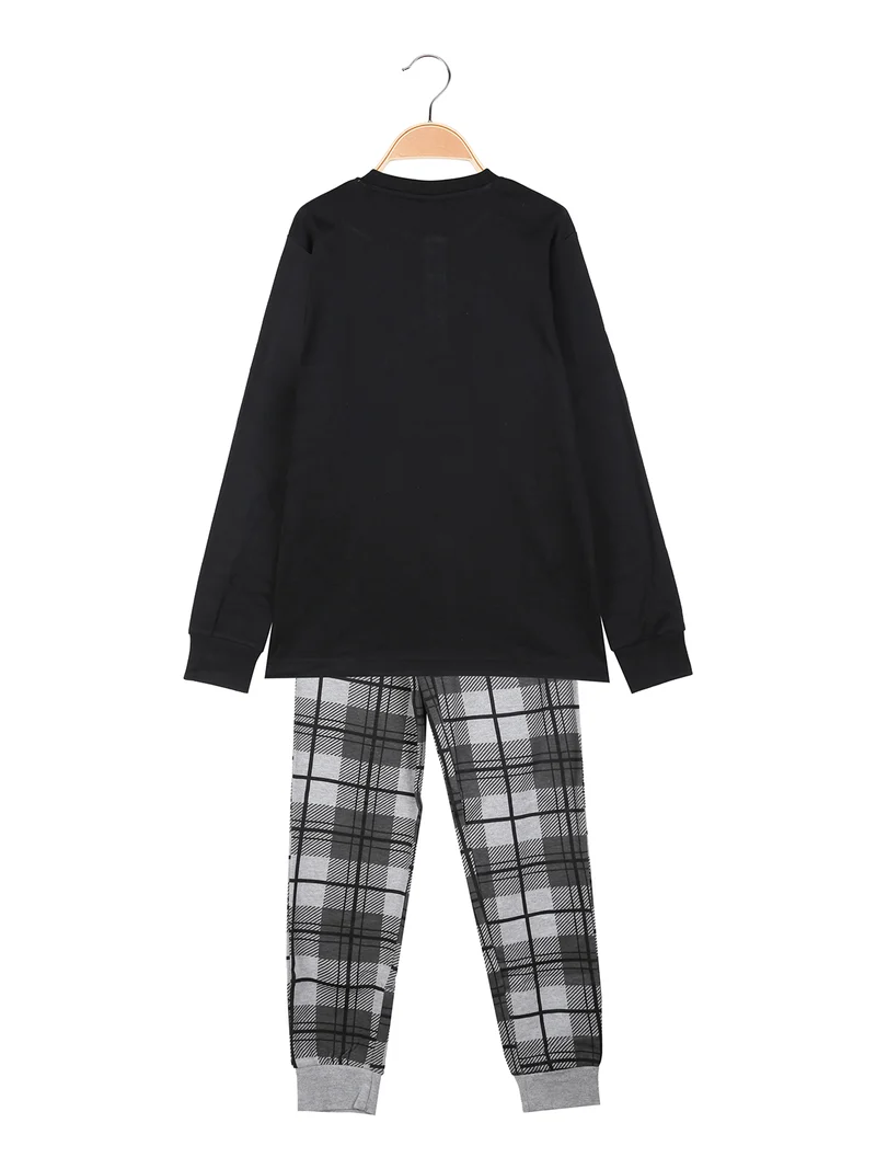 Pigiama lungo da ragazzo in cotone interlock - nero