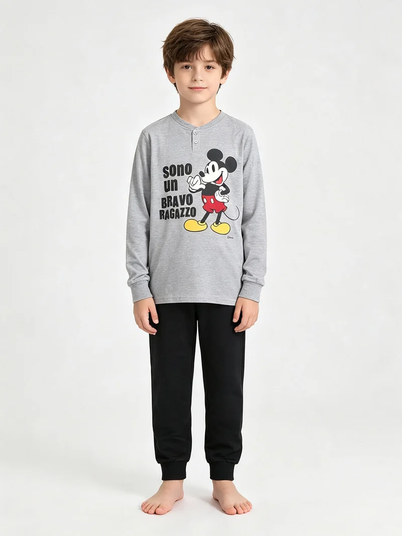 Pigiama lungo da ragazzo in cotone interlock - grigio