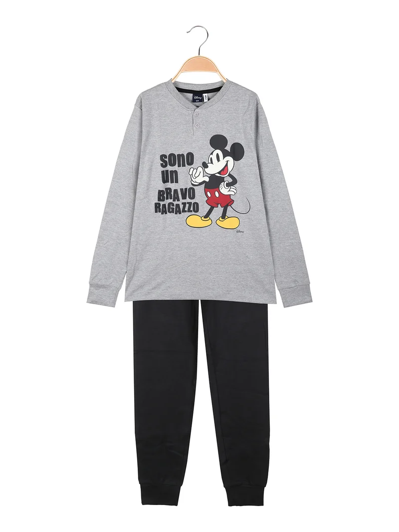 Pigiama lungo da ragazzo in cotone interlock - grigio