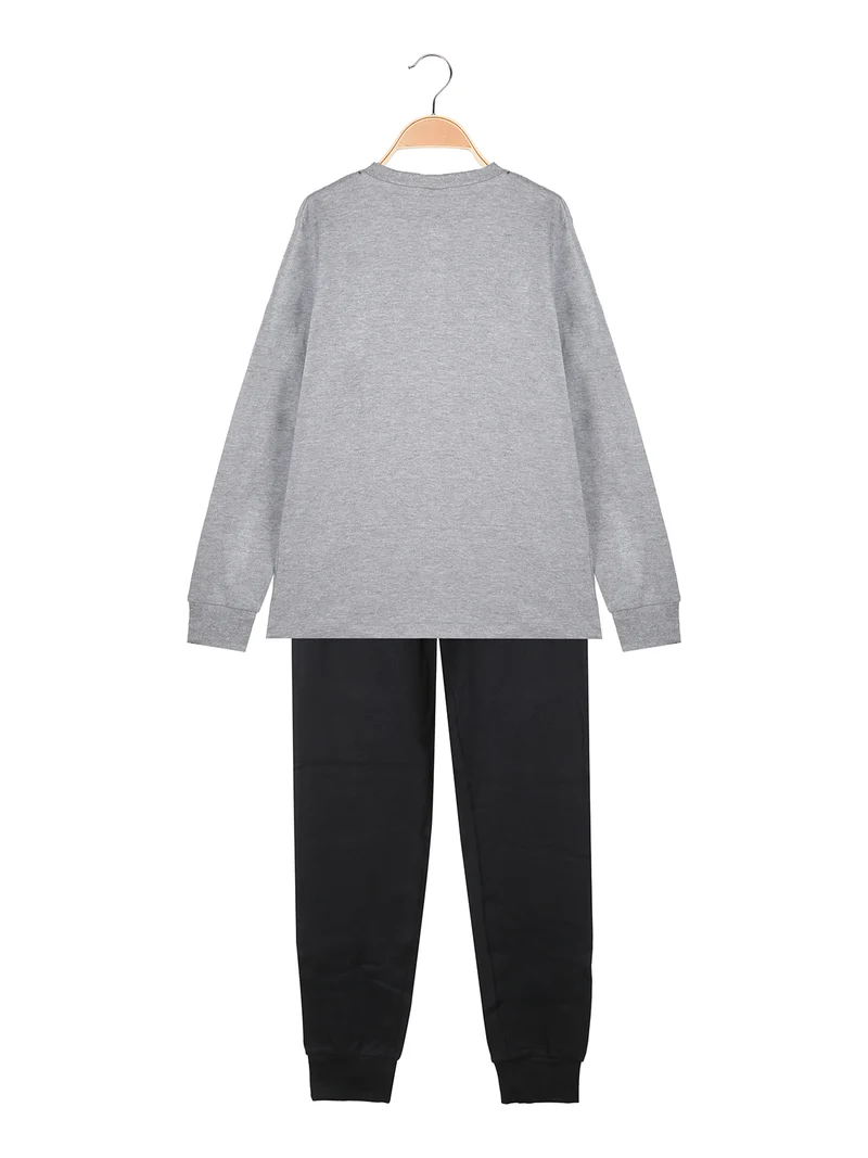 Pigiama lungo da ragazzo in cotone interlock - grigio