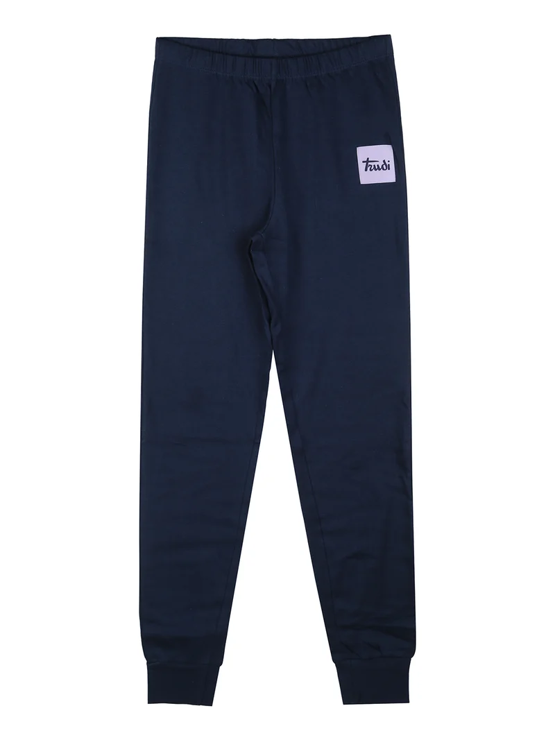 Pigiama lungo da ragazza in cotone interlock con stampe - blu scuro