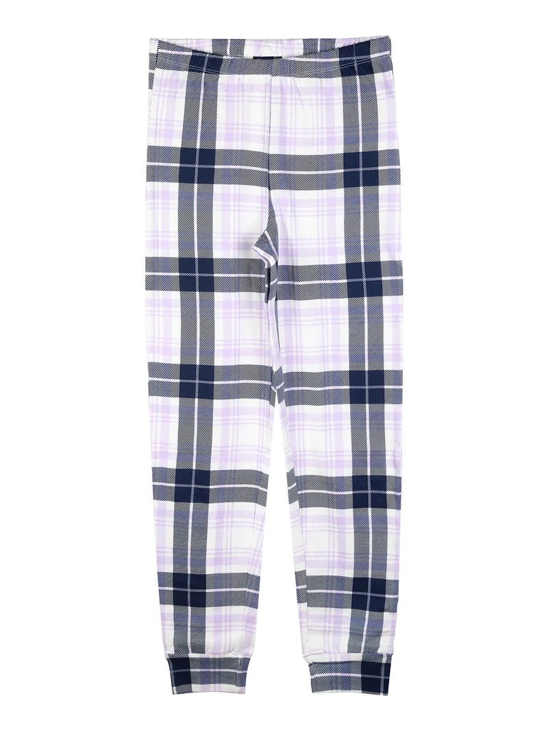 Pigiama lungo da ragazza in cotone interlock con stampe - panna