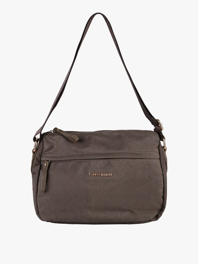Borsa donna a tracolla in tessuto nylon con stampa texture - moro