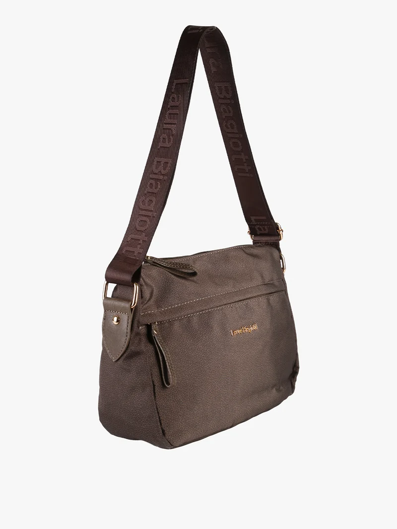 Borsa donna a tracolla in tessuto nylon con stampa texture - moro