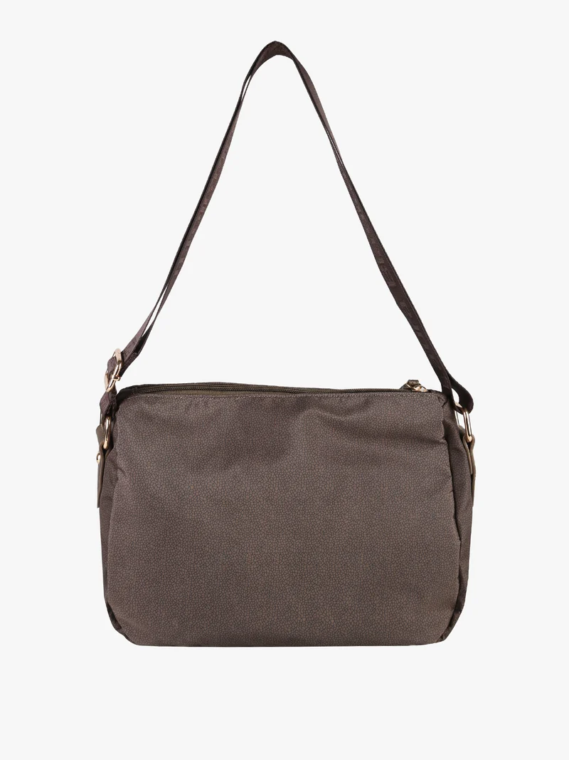 Borsa donna a tracolla in tessuto nylon con stampa texture - moro