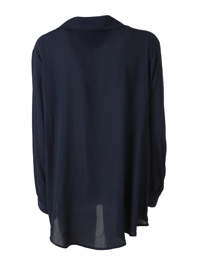 Camicia donna a maniche lunghe con scollo a V curvy - blu scuro
