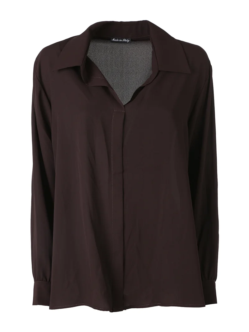 Camicia donna a maniche lunghe con scollo a V curvy - moro