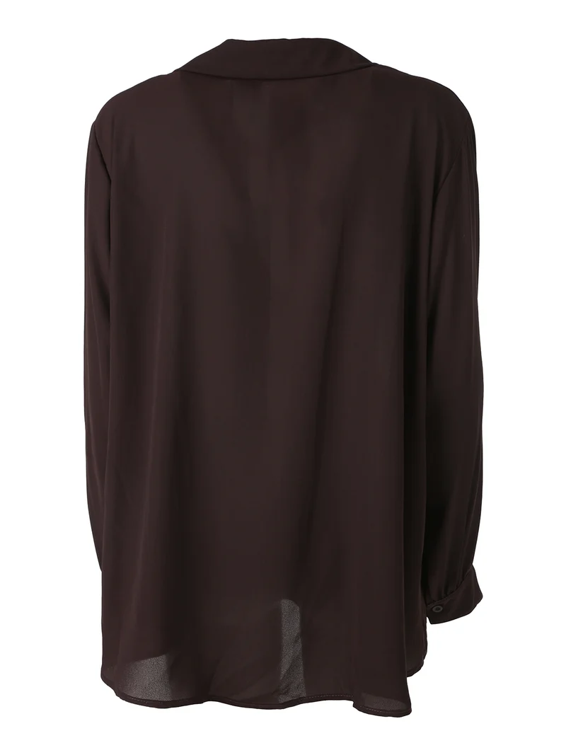 Camicia donna a maniche lunghe con scollo a V curvy - moro