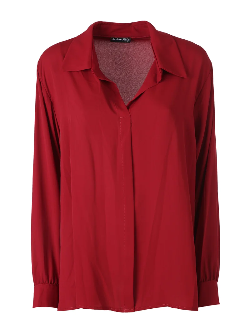 Camicia donna a maniche lunghe con scollo a V curvy - rosso