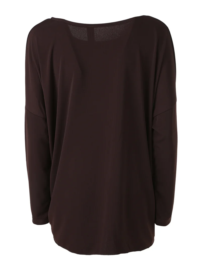 Blusa girocollo da donna a maniche lunghe con nodo sul fondo - moro