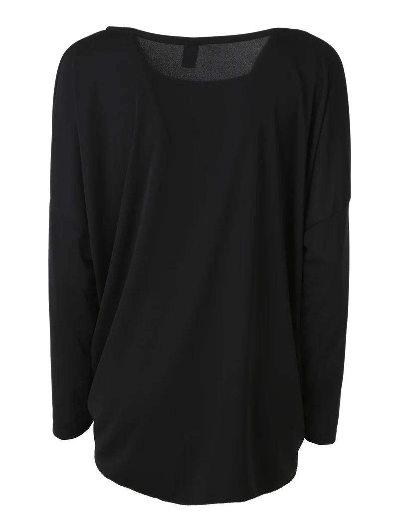 Blusa girocollo da donna a maniche lunghe con nodo sul fondo - nero