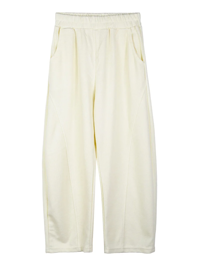Pantaloni da bambina balloon in maglia con elastico in vita - panna