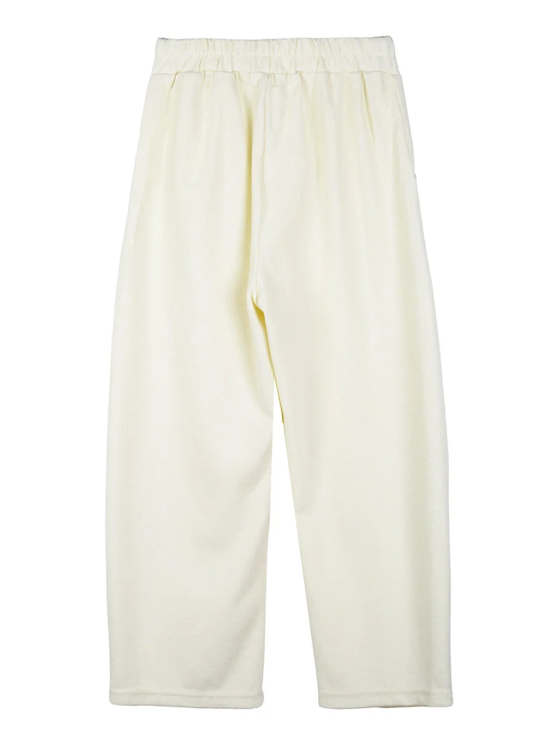 Pantaloni da bambina balloon in maglia con elastico in vita - panna