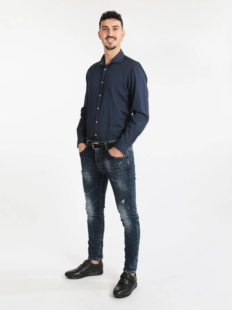 Camicia casual in cotone - blu scuro