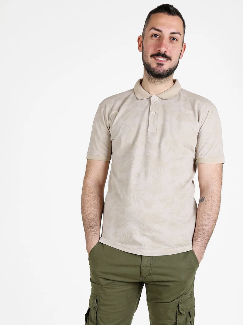 Polo da uomo in cotone a maniche corte con stampa - sabbia