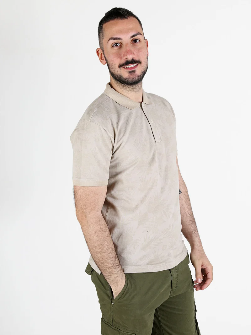 Polo da uomo in cotone a maniche corte con stampa - sabbia