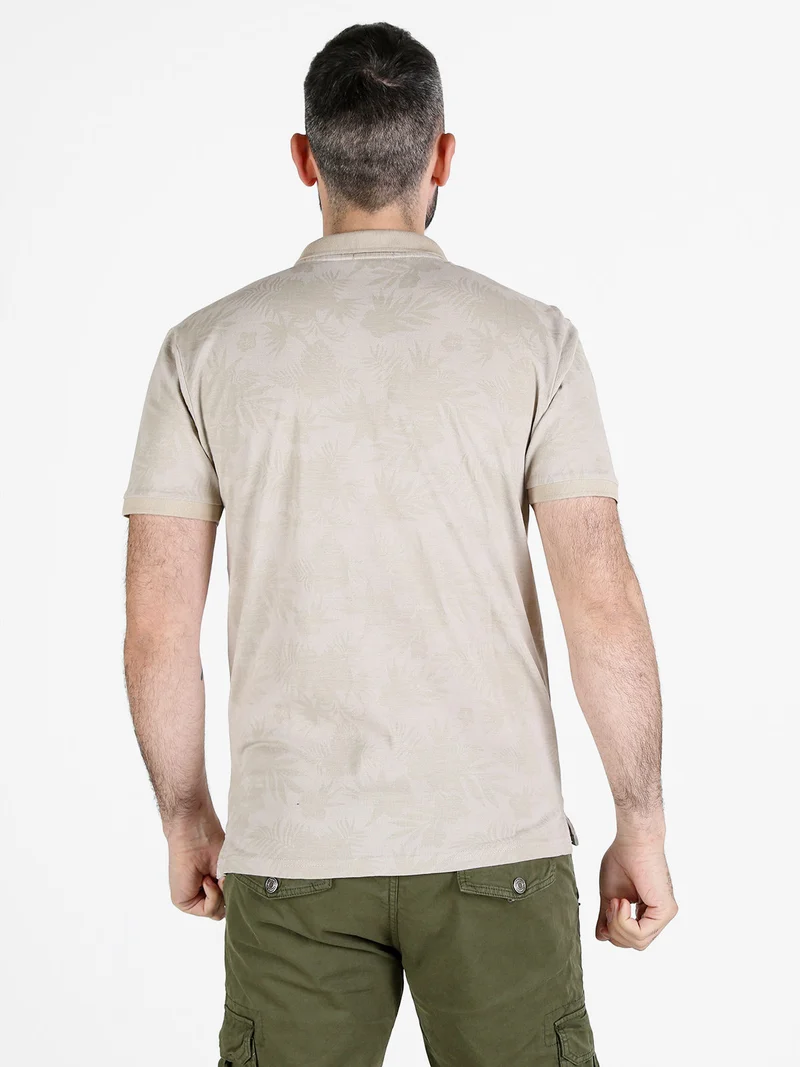 Polo da uomo in cotone a maniche corte con stampa - sabbia