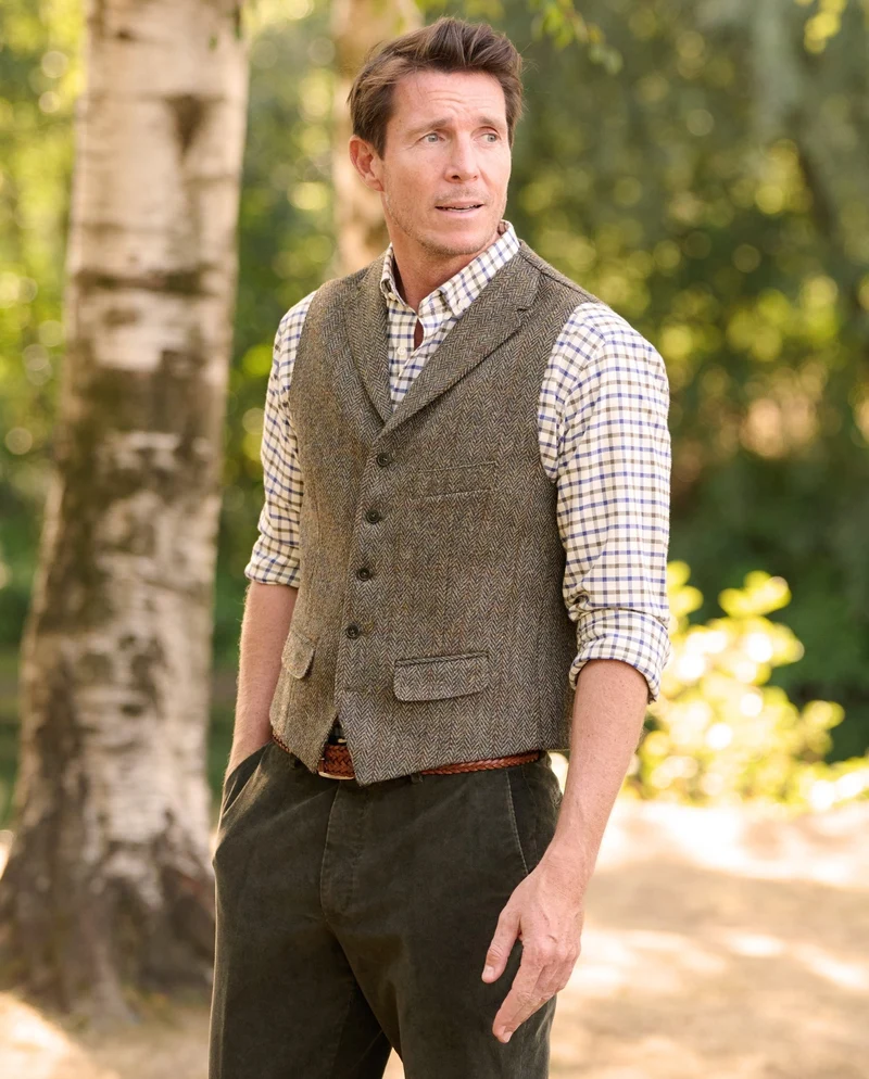 Harris Tweed Weste "Wales" in evergreen
