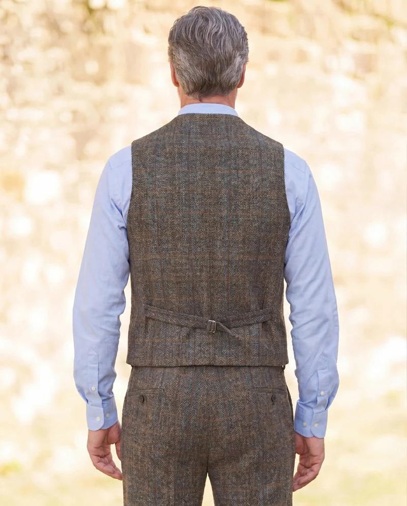 Harris Tweed Weste "Wales" in green blue Herringbone
