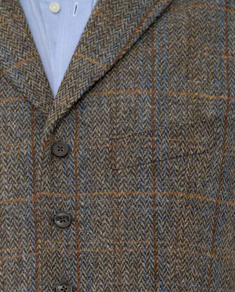 Harris Tweed Weste "Wales" in green blue Herringbone
