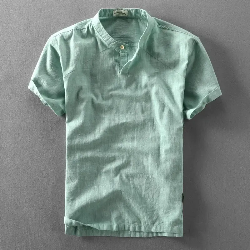 Elegant Cotton Linen Short Sleeve Shirt