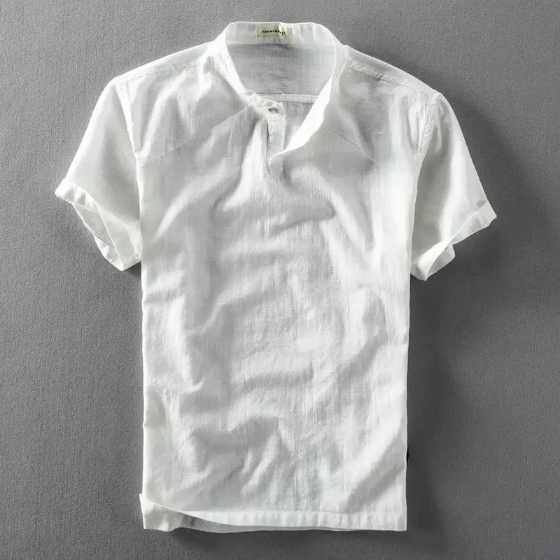 Elegant Cotton Linen Short Sleeve Shirt