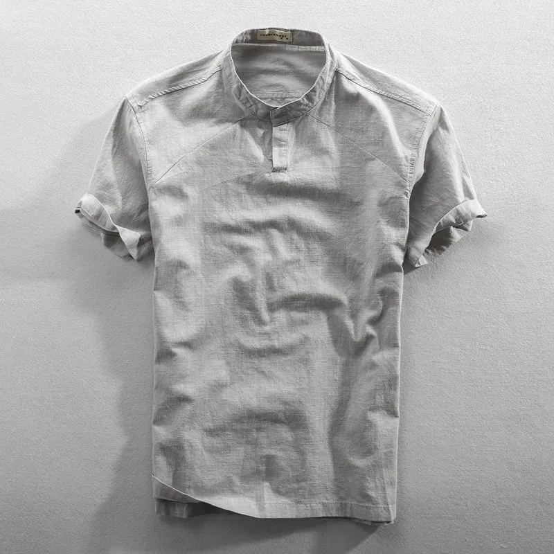 Elegant Cotton Linen Short Sleeve Shirt