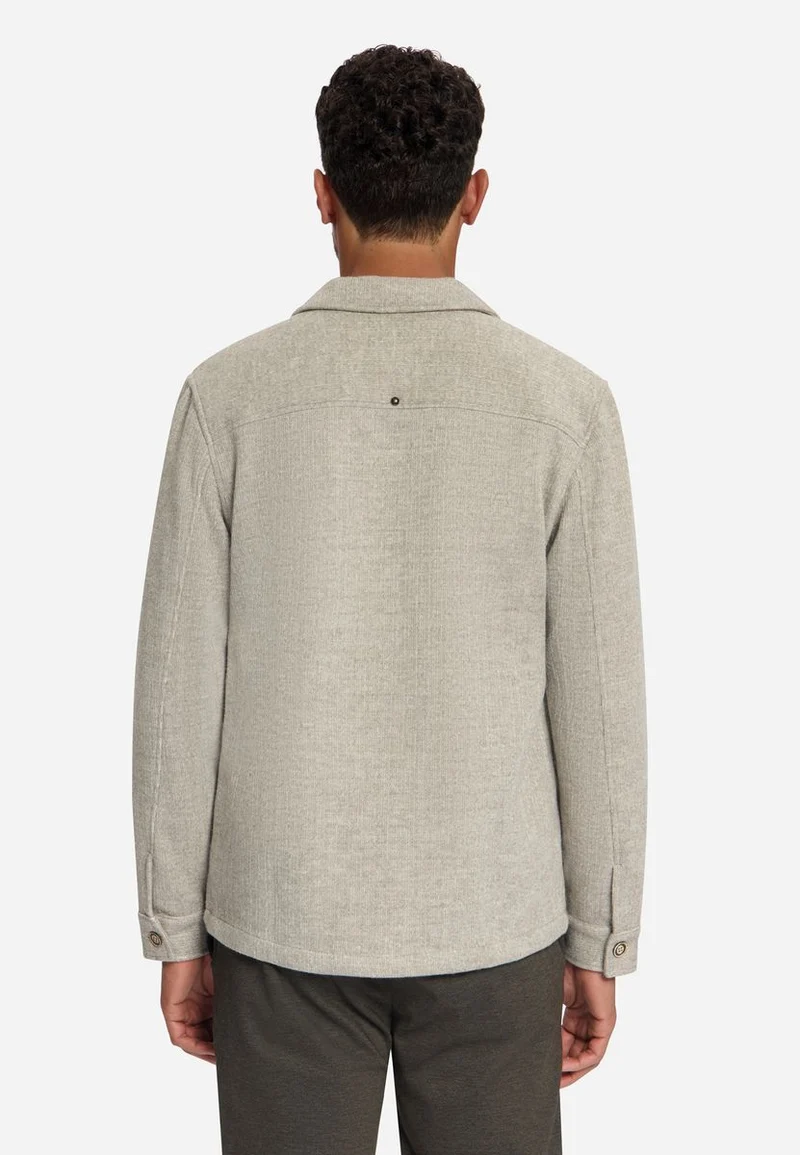 Overshirt Full Button Solid Jacquard Stripe Bottom and Chest Pockets