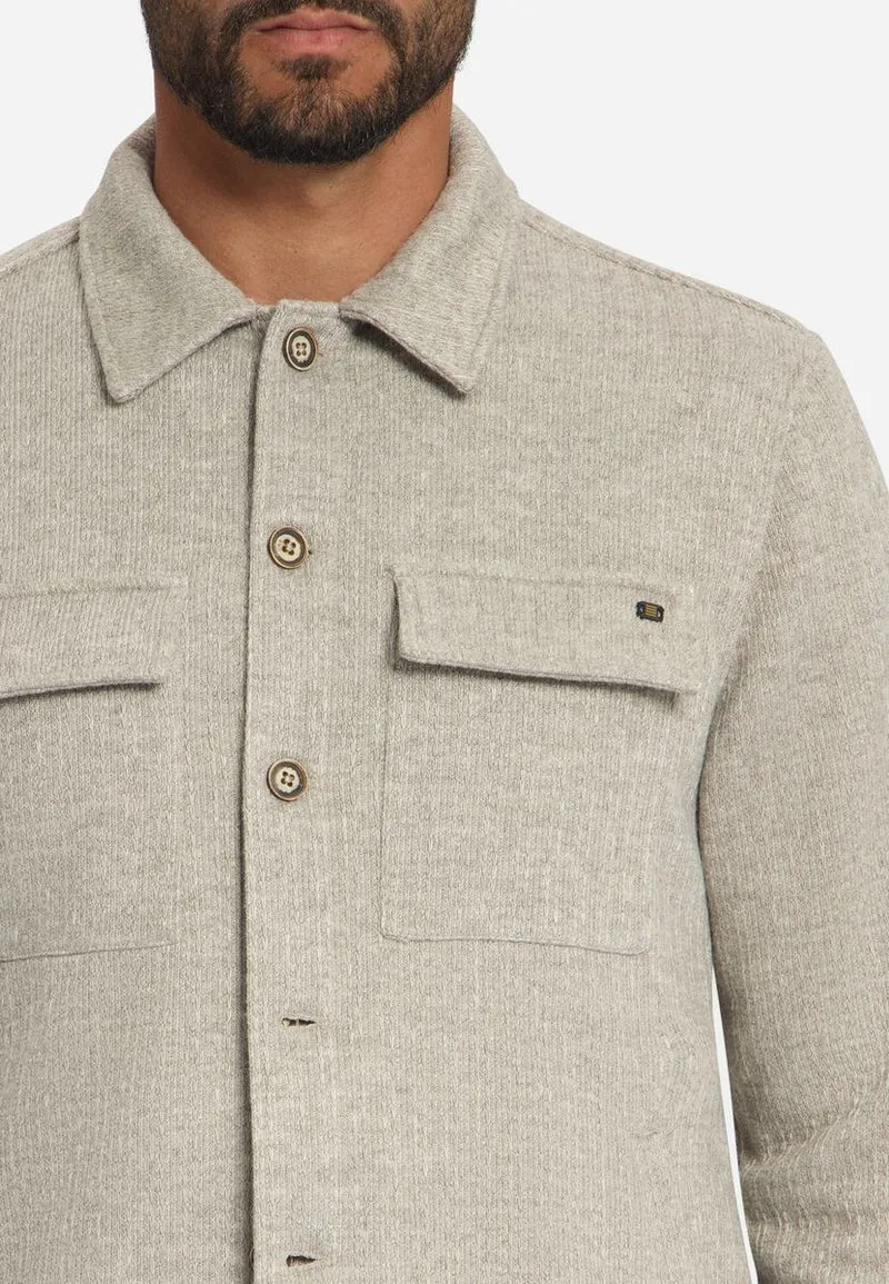 Overshirt Full Button Solid Jacquard Stripe Bottom and Chest Pockets