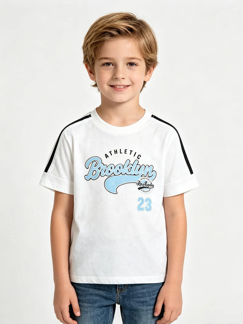 T-shirt da bambino in cotone con stampa scritta - bianco
