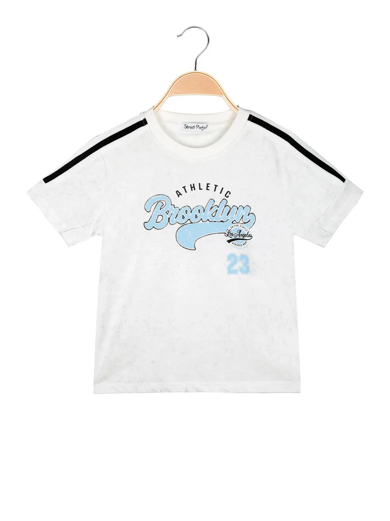 T-shirt da bambino in cotone con stampa scritta - bianco