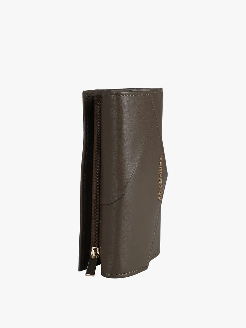 Portafoglio in pelle da donna con portamonete esterno - oliva