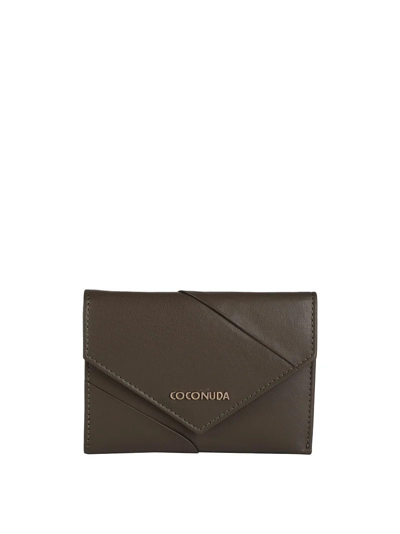 Portafoglio in pelle da donna con portamonete esterno - oliva