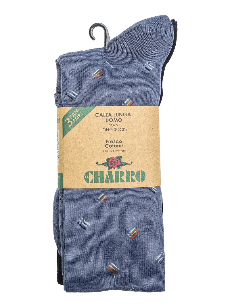 Confezione da 3 paia di calze lunghe da uomo in cotone - azzurro
