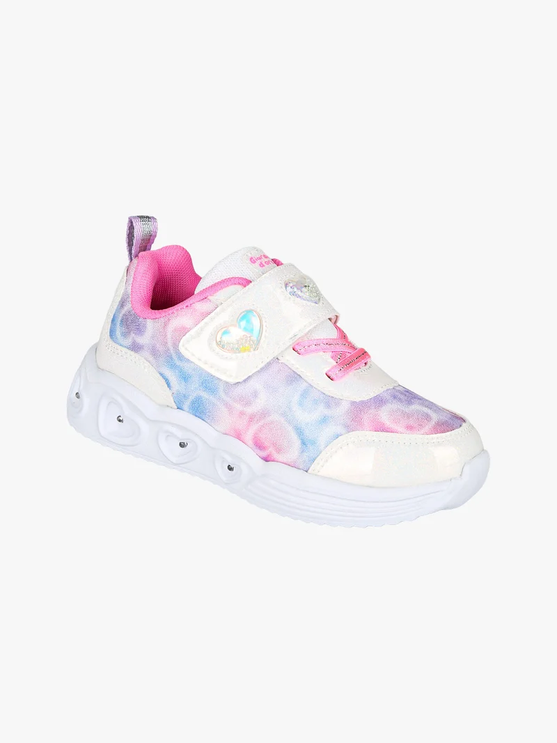 Sneakers da bambina con strappo e luci - bianco