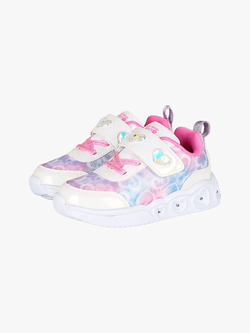 Sneakers da bambina con strappo e luci - bianco