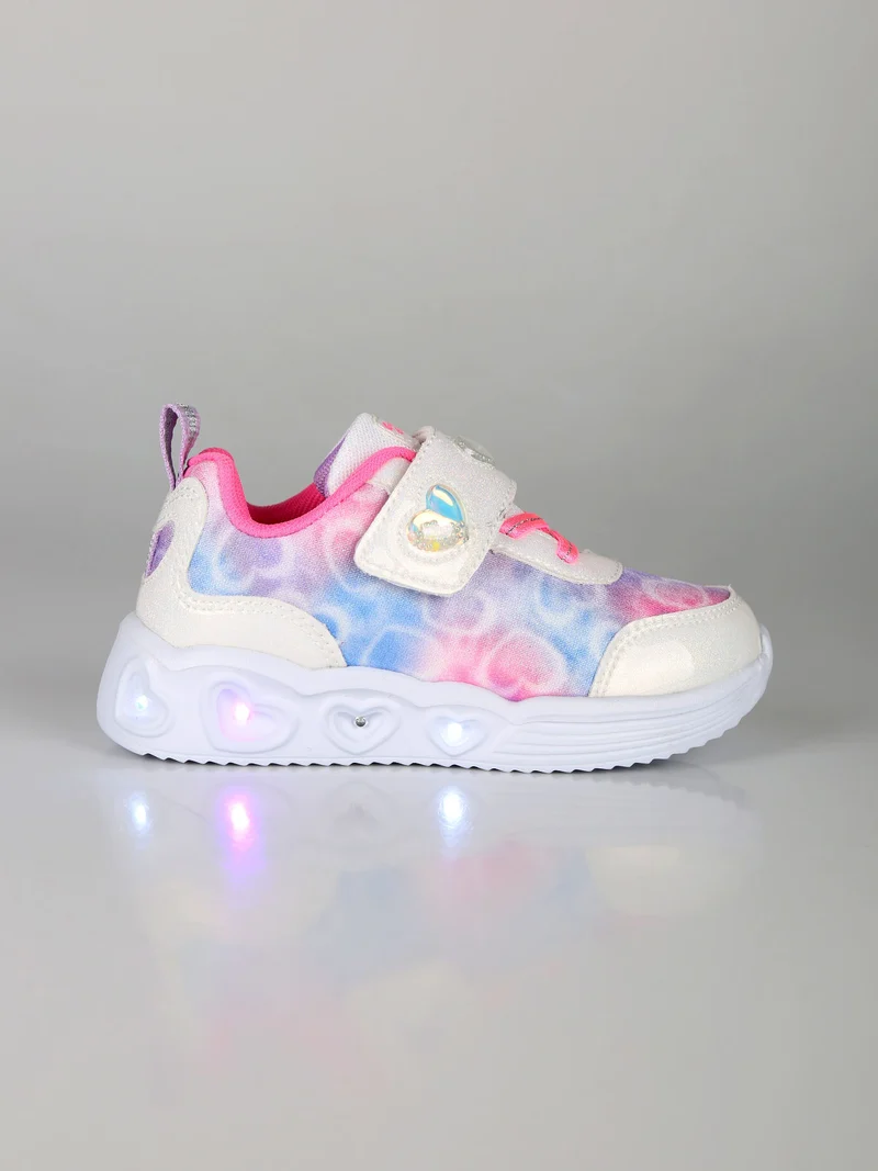 Sneakers da bambina con strappo e luci - bianco